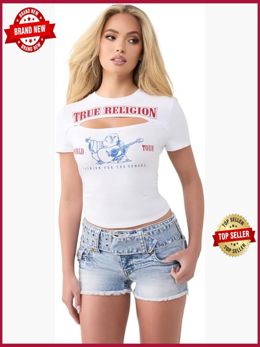 Women's Cotton Stretch T-Shirt Crew Neck Short Sleeve True Religion Top